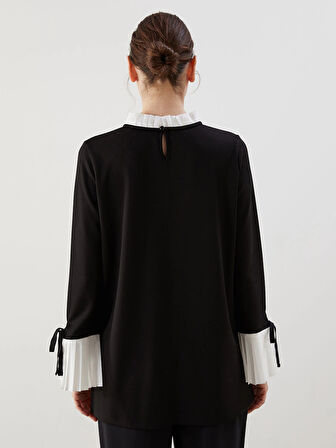 LCWAIKIKI Classic Siyah Pileli Kontrast Detaylı Kadın Tunik