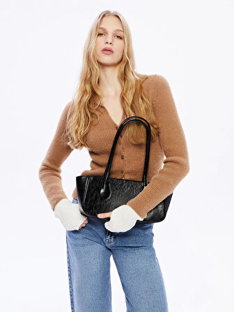 LCW ACCESSORIES Siyah Deri Görünümlü Kadın Omuz Çantası