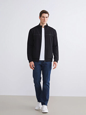 LCWAIKIKI Classic Siyah Dik Yaka Uzun Kollu Erkek Fermuarlı Sweatshirt