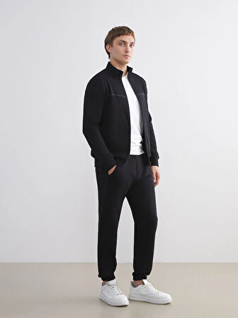 LCWAIKIKI Classic Siyah Dik Yaka Uzun Kollu Erkek Fermuarlı Sweatshirt