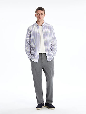 LCW Vision Mavi Slim Fit Uzun Kollu Çizgili Gömlek