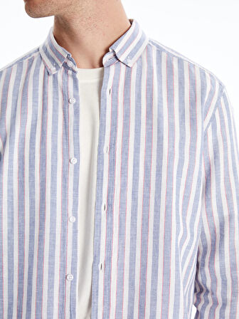 LCW Vision Mavi Slim Fit Uzun Kollu Çizgili Gömlek