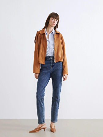 LCWAIKIKI Classic İndigo Beli Lastikli Slim Mom Kadın Jean Pantolon