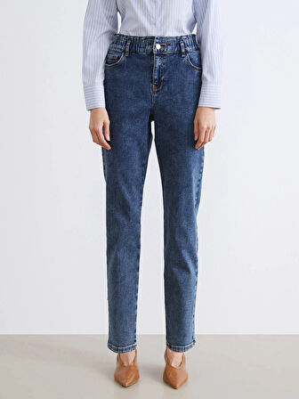 LCWAIKIKI Classic İndigo Beli Lastikli Slim Mom Kadın Jean Pantolon
