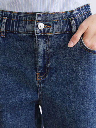 LCWAIKIKI Classic İndigo Beli Lastikli Slim Mom Kadın Jean Pantolon