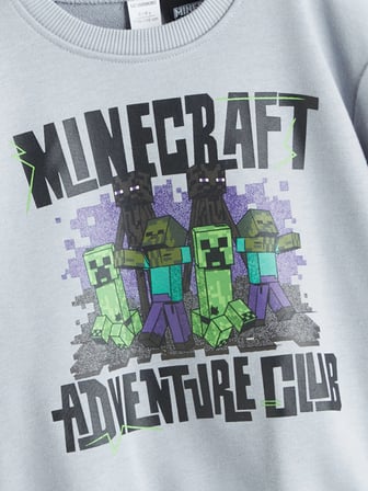 LCW Kids Gri Bisiklet Yaka Minecraft Baskılı Erkek Çocuk Sweatshirt