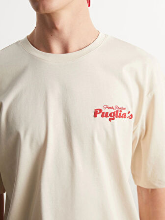 XSIDE Bej Bisiklet Yaka Baskılı Penye Erkek Tişört