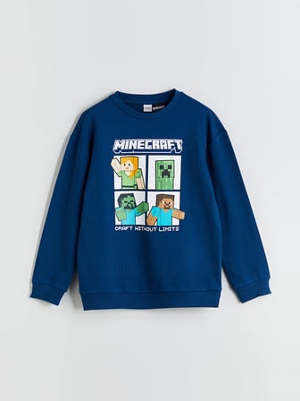 LCW Kids Petrol Bisiklet Yaka Minecraft Baskılı Erkek Çocuk Sweatshirt