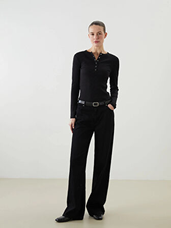 LCWAIKIKI Classic Siyah Bisiklet Yaka Kadın Body