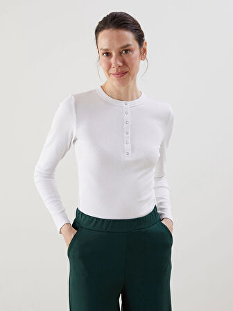 LCWAIKIKI Classic Beyaz Bisiklet Yaka Kadın Body