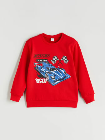 LCW Kids Kırmızı Bisiklet Yaka Baskılı Uzun Kollu Erkek Çocuk Sweatshirt