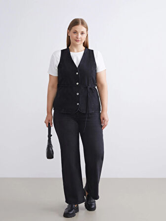 LCWAIKIKI Classic Siyah Wideleg Kadın Jean Pantolon