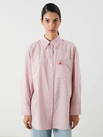 LCW Modest Pembe Kiraz Nakışlı Oversize Kadın Gömlek Tunik