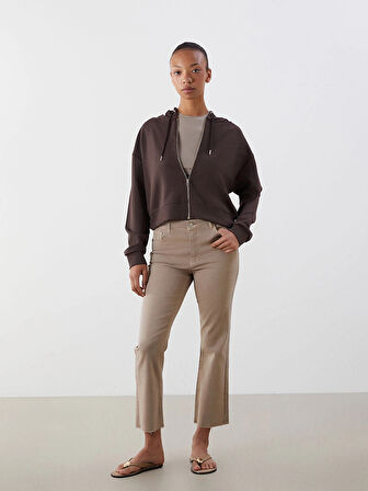 LCW Vision Kahverengi Kapüşonlu Kadın Fermuarlı Sweatshirt