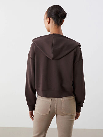 LCW Vision Kahverengi Kapüşonlu Kadın Fermuarlı Sweatshirt