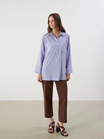 LCWAIKIKI Classic Mor Gömlek Yaka Çizgili Kadın Tunik
