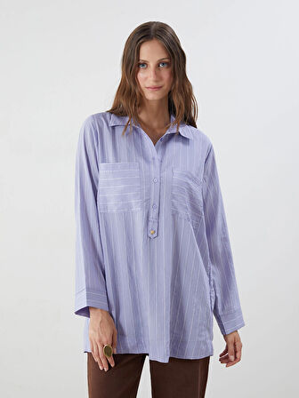 LCWAIKIKI Classic Mor Gömlek Yaka Çizgili Kadın Tunik
