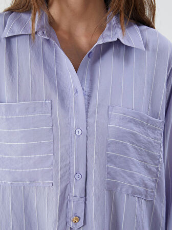 LCWAIKIKI Classic Mor Gömlek Yaka Çizgili Kadın Tunik