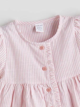 LCW baby Pembe Çizgili Kız Bebek Gabardin Elbise
