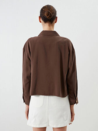 LCWAIKIKI Classic Kahverengi Gömlek Yaka Oversize Kadın Ceket