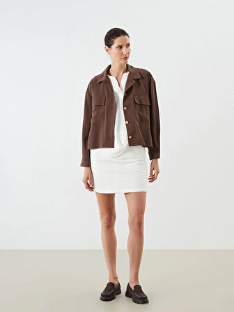 LCWAIKIKI Classic Kahverengi Gömlek Yaka Oversize Kadın Ceket