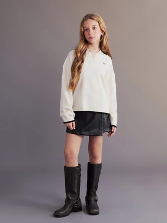 LCW Kids Ekru Polo Yaka Kız Çocuk Kazak
