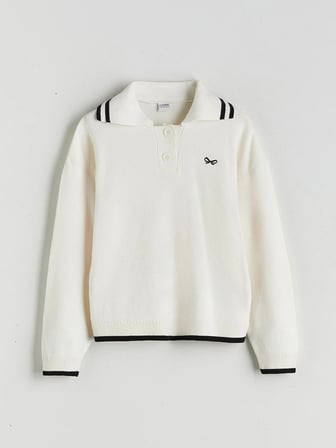 LCW Kids Ekru Polo Yaka Kız Çocuk Kazak