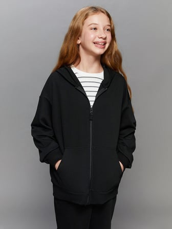 LCW Kids Siyah Kapüşonlu Kız Çocuk Fermuarlı Sweatshirt