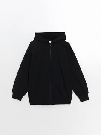 LCW Kids Siyah Kapüşonlu Kız Çocuk Fermuarlı Sweatshirt