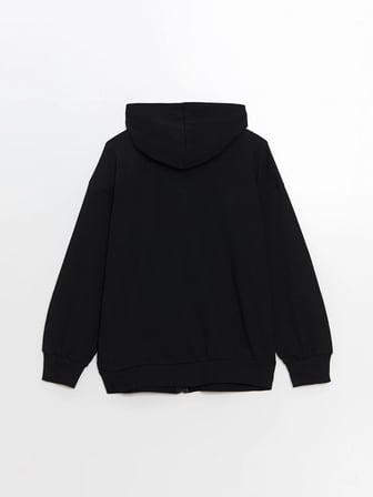 LCW Kids Siyah Kapüşonlu Kız Çocuk Fermuarlı Sweatshirt