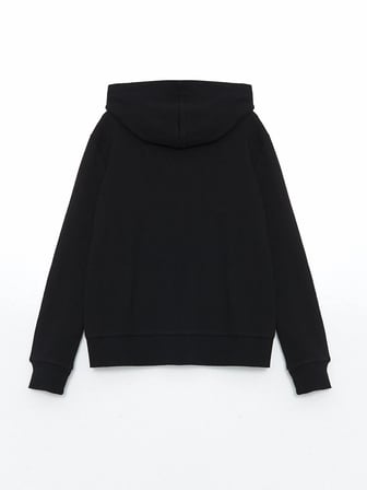 LCW Kids Siyah Kapüşonlu Basic Uzun Kollu Kız Çocuk Fermuarlı Sweatshirt