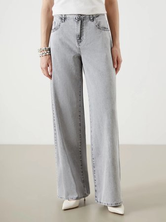 LCW Jeans Gri Wideleg Kadın Jean Pantolon