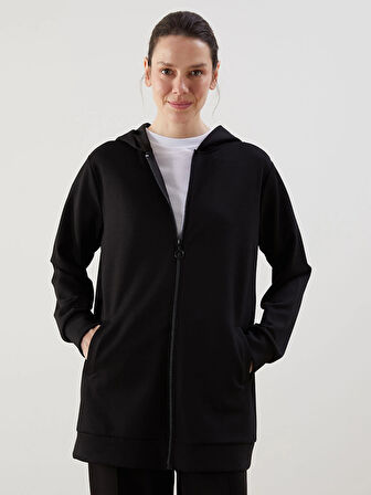 LCWAIKIKI Classic Siyah Kapüşonlu Oversize Kadın Fermuarlı Sweatshirt