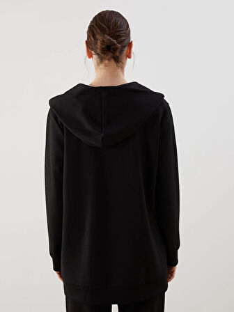 LCWAIKIKI Classic Siyah Kapüşonlu Oversize Kadın Fermuarlı Sweatshirt