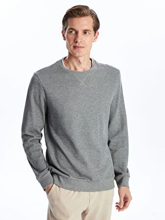 LCWAIKIKI Classic Gri Bisiklet Yaka Uzun Kollu Erkek Sweatshirt