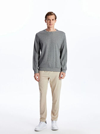 LCWAIKIKI Classic Gri Bisiklet Yaka Uzun Kollu Erkek Sweatshirt