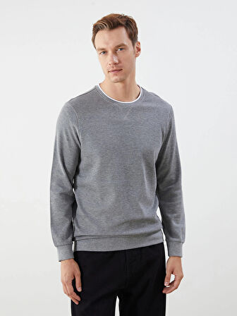 LCWAIKIKI Classic Gri Bisiklet Yaka Uzun Kollu Erkek Sweatshirt