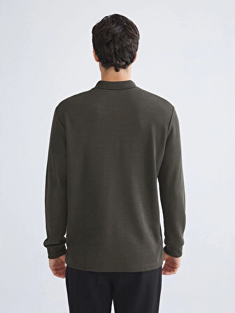 LCWAIKIKI Classic Haki Polo Yaka Uzun Kollu Erkek Sweatshirt