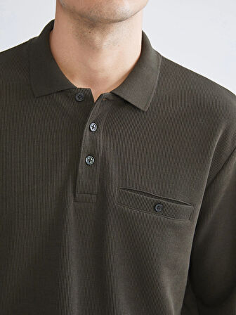 LCWAIKIKI Classic Haki Polo Yaka Uzun Kollu Erkek Sweatshirt