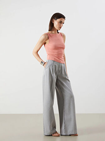 LCW Jeans Gri Wideleg Kadın Jean Pantolon