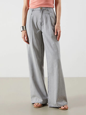 LCW Jeans Gri Wideleg Kadın Jean Pantolon
