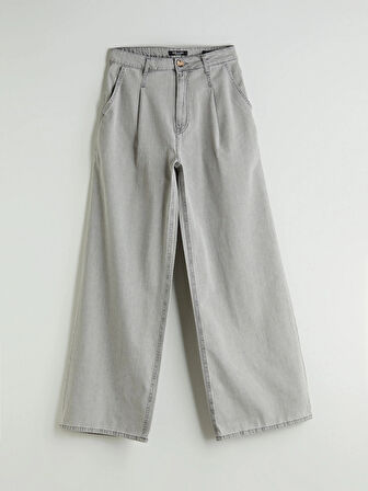 LCW Jeans Gri Wideleg Kadın Jean Pantolon