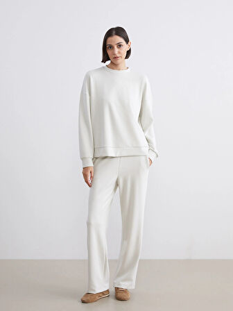 LCW Vision Gri Bisiklet Yaka Oversize Kadın Sweatshirt