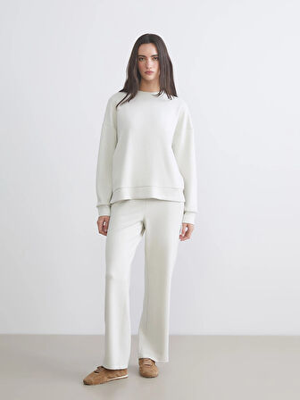 LCW Vision Gri Bisiklet Yaka Oversize Kadın Sweatshirt