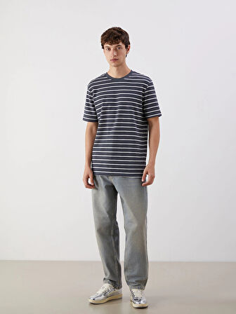 XSIDE Antrasit Bisiklet Yaka Çizgili Erkek Tişört