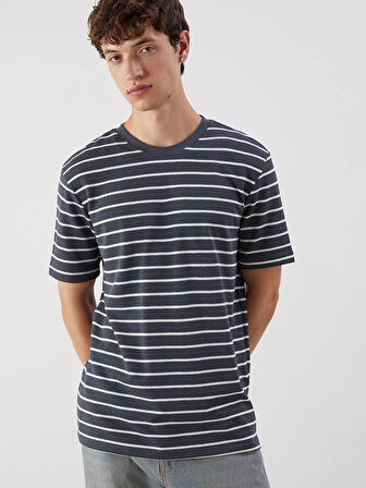 XSIDE Antrasit Bisiklet Yaka Çizgili Erkek Tişört
