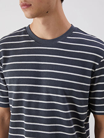 XSIDE Antrasit Bisiklet Yaka Çizgili Erkek Tişört