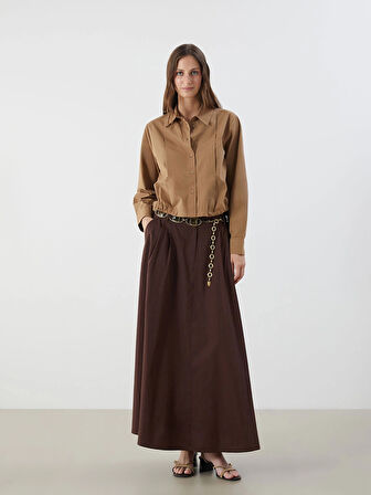 LCWAIKIKI Classic Kahverengi Loose Fit Kadın Gömlek