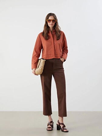 LCWAIKIKI Classic Kahverengi Crop Kadın Gömlek