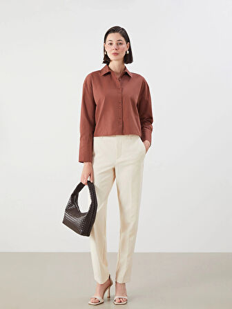 LCWAIKIKI Classic Kahverengi Crop Kadın Gömlek